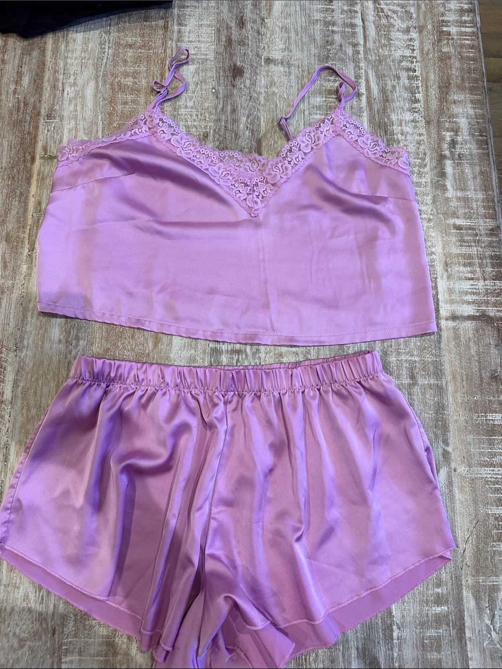 Colsie Lavender Satin Lace-Trim Cami & Short Sleep Set
